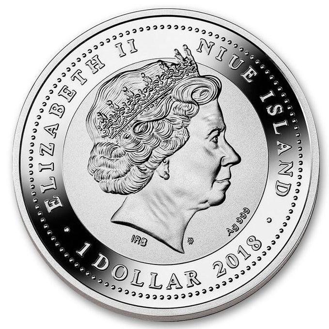 Срібна монета Рік Собаки 1 долар 2018 Ніуе (32786258) 5