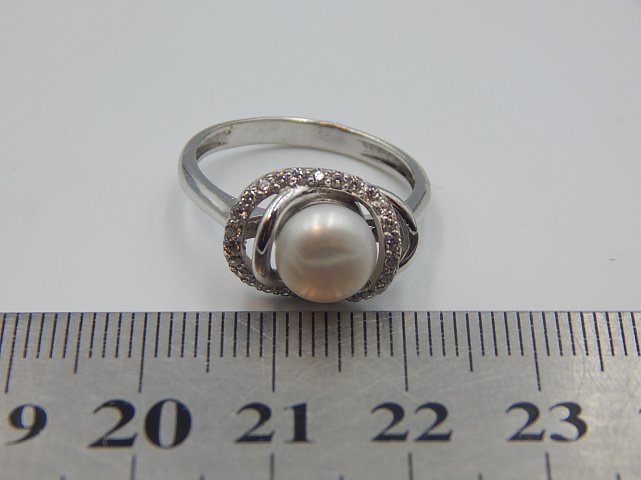 Срібна каблучка з цирконієм і перлами (33295352) 4