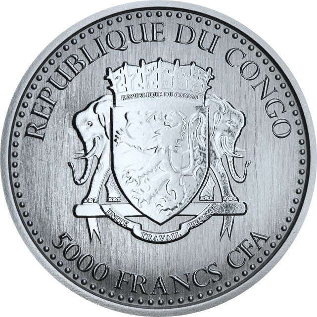 Серебряная монета 1oz Сильвербэк Горилла 5000 франков КФА 2018 Конго (29127395) 3