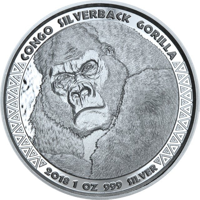 Серебряная монета 1oz Сильвербэк Горилла 5000 франков КФА 2018 Конго (29127395) 4