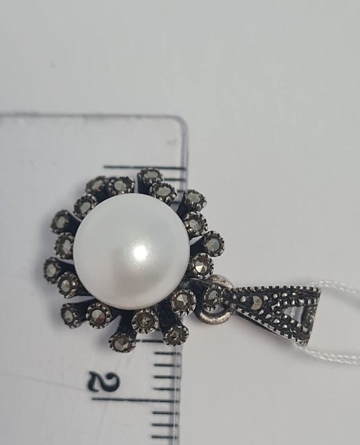 Срібний кулон з перлами та марказитом (33622534) 1