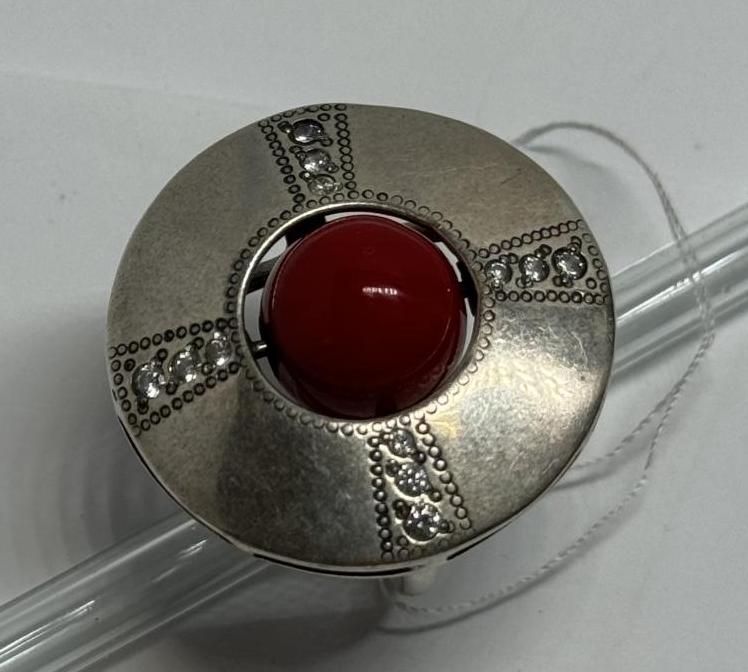 Серебряное кольцо с цирконием и бирюзой (33743813) 0
