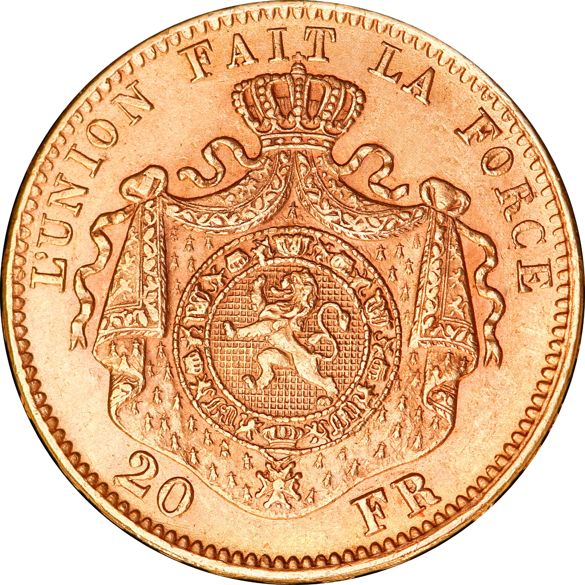 Золота монета 20 франків 1874 Бельгія (33674796) 1