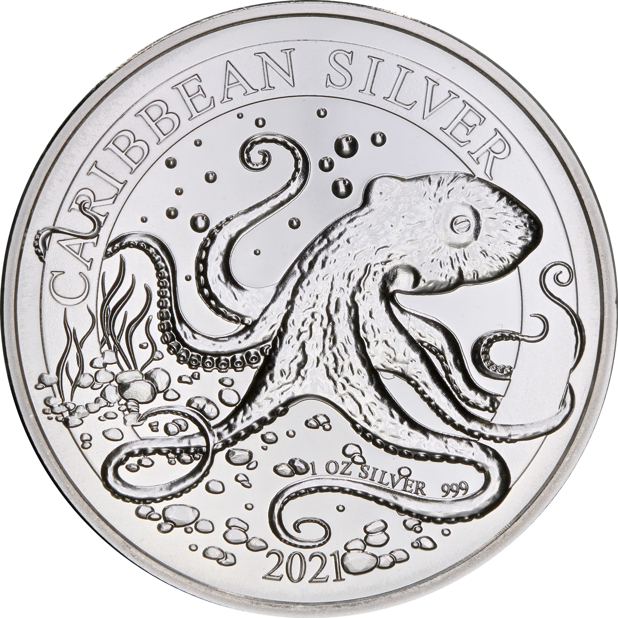 Серебряная монета 1oz Карибский Осьминог 1 доллар 2021 Барбадос (29713037) 0