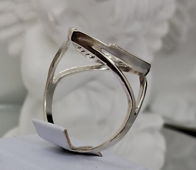 Серебряное кольцо с золотой вставкой и цирконием (32338290) 2