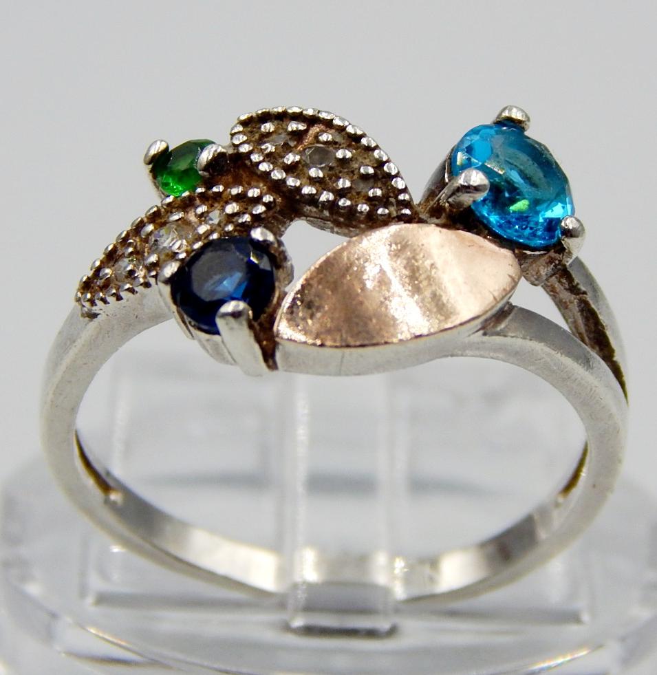 Серебряное кольцо с позолотой и цирконием (33696333) 0