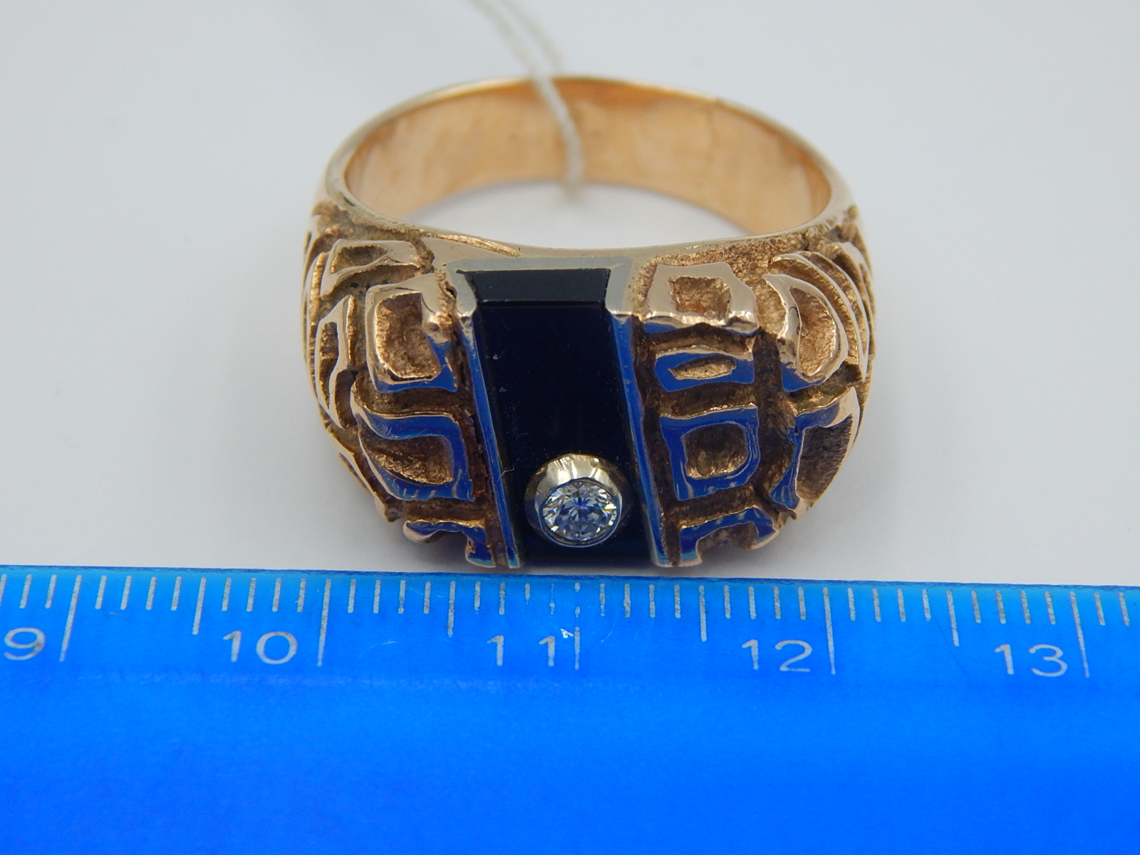 Перстень из красного и белого золота с ониксом и бриллиантом (-ми) (28659973) 5