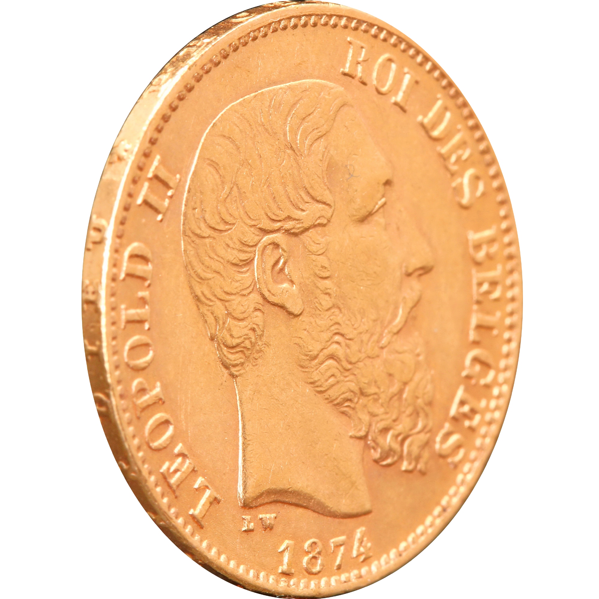 Золотая монета 20 франков 1874 Бельгия (33674796) 2