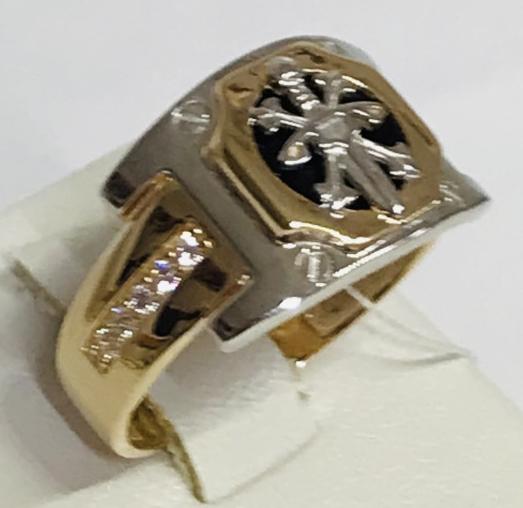 Перстень із червоного та білого золота з оніксом та цирконієм (30441772) 1
