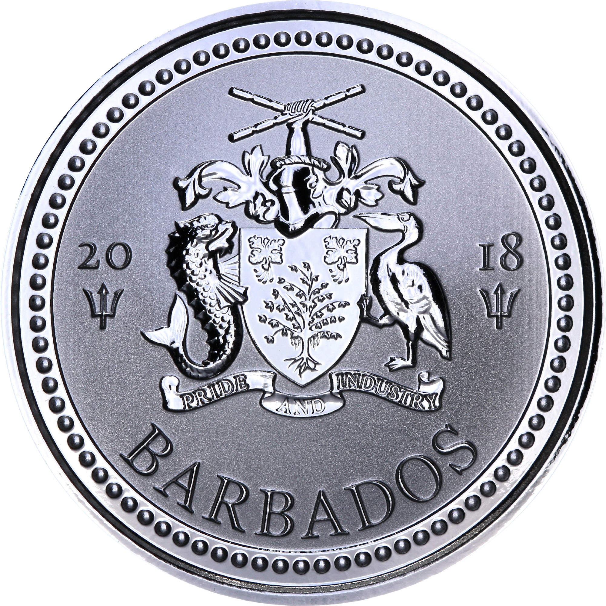 Серебряная монета 1oz Трезубец (со знаком Ананас) 1 доллар 2018 Барбадос (29127625) 1