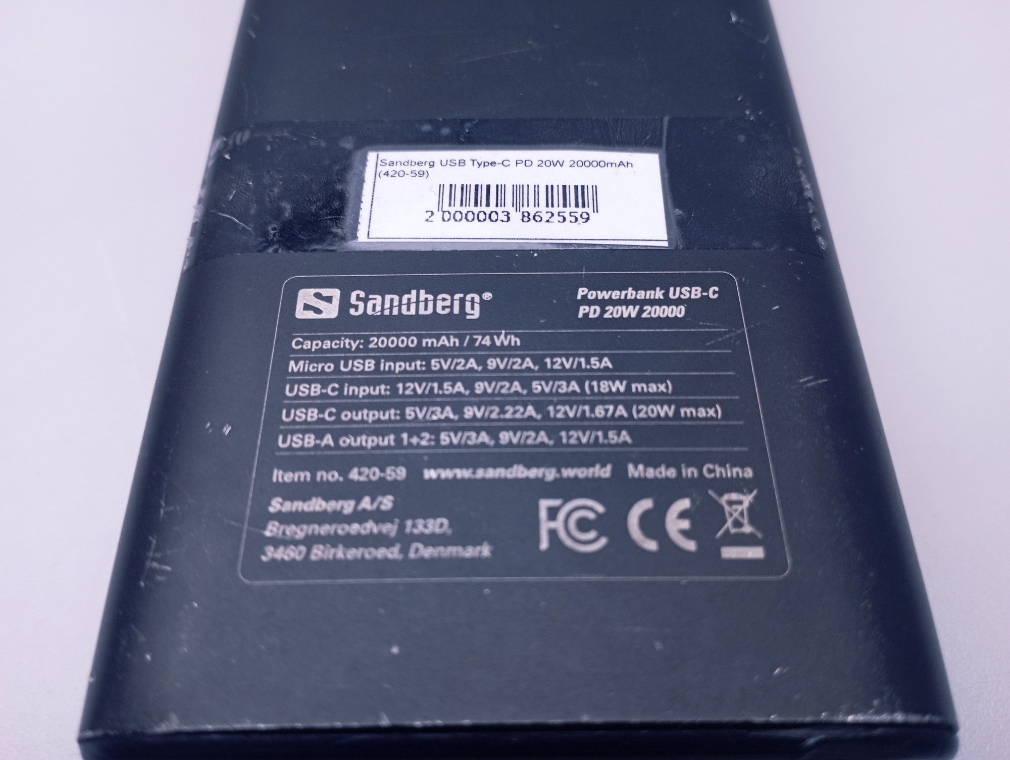 Powerbank Sandberg USB Type-C PD 20W 20000 mAh 3