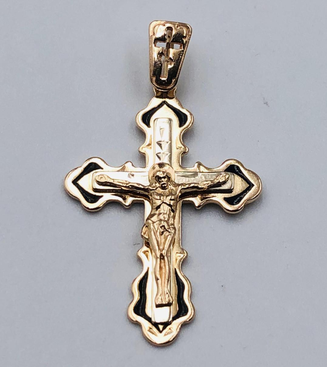Підвіс-хрест з червоного та білого золота з емаллю (33792674) 0
