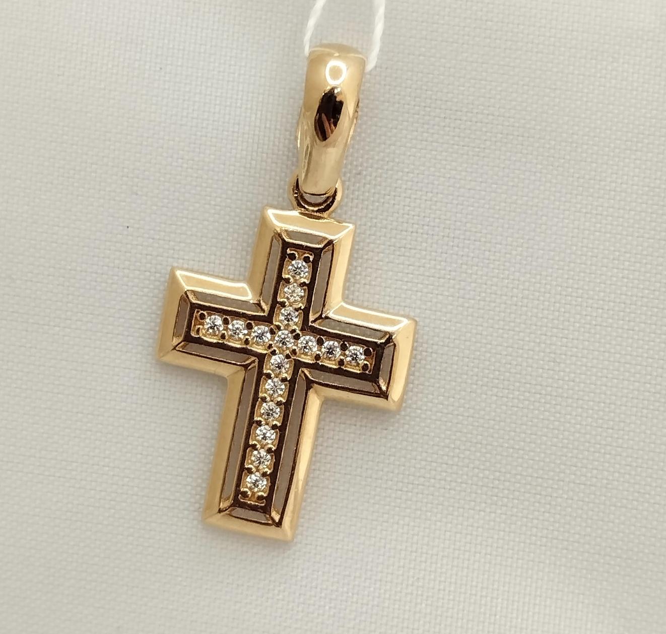 Підвіс-хрест з червоного золота з цирконієм (32723312) 0
