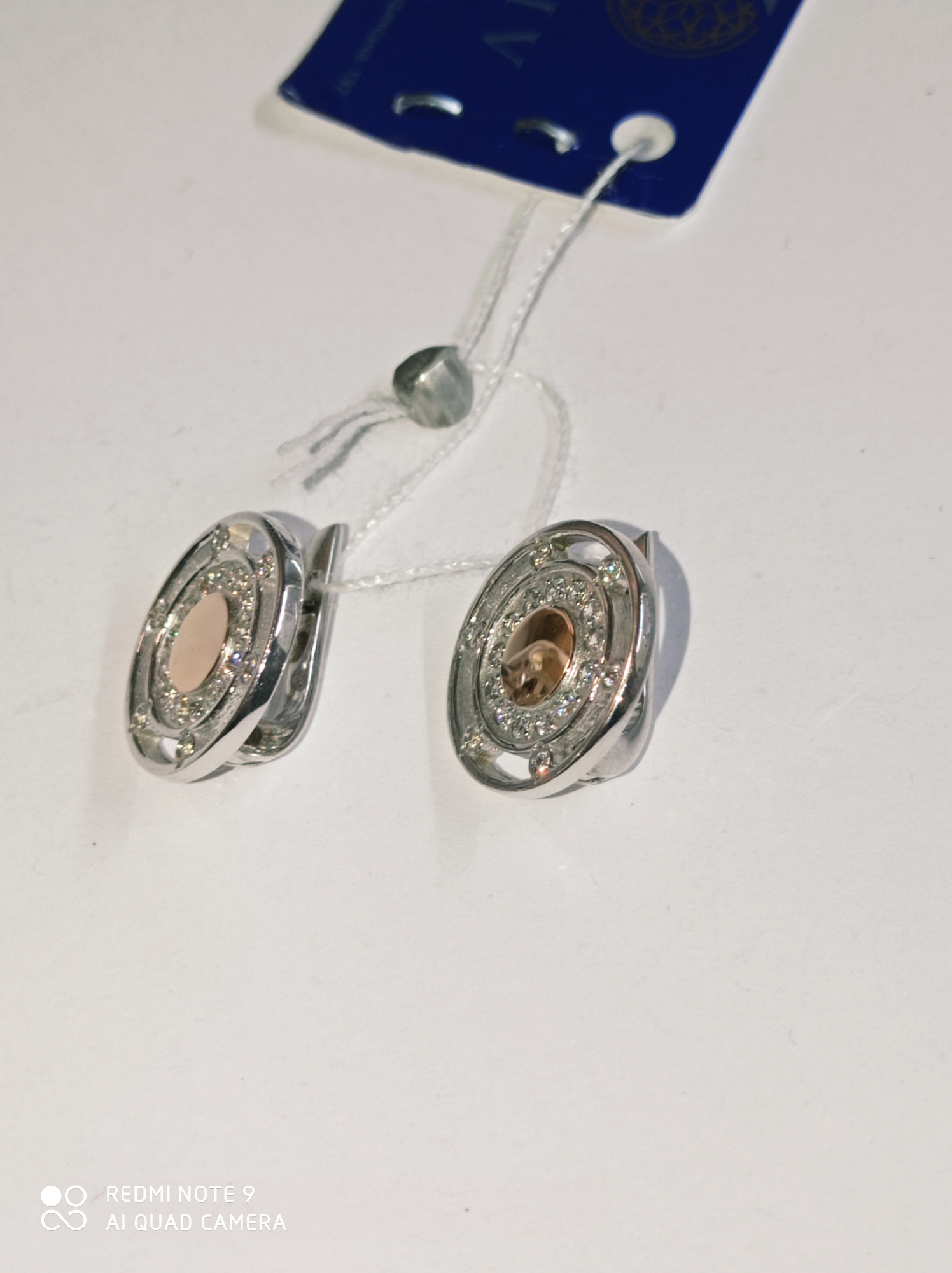 Срібні сережки із золотою вставкою та цирконієм (15714781) 1