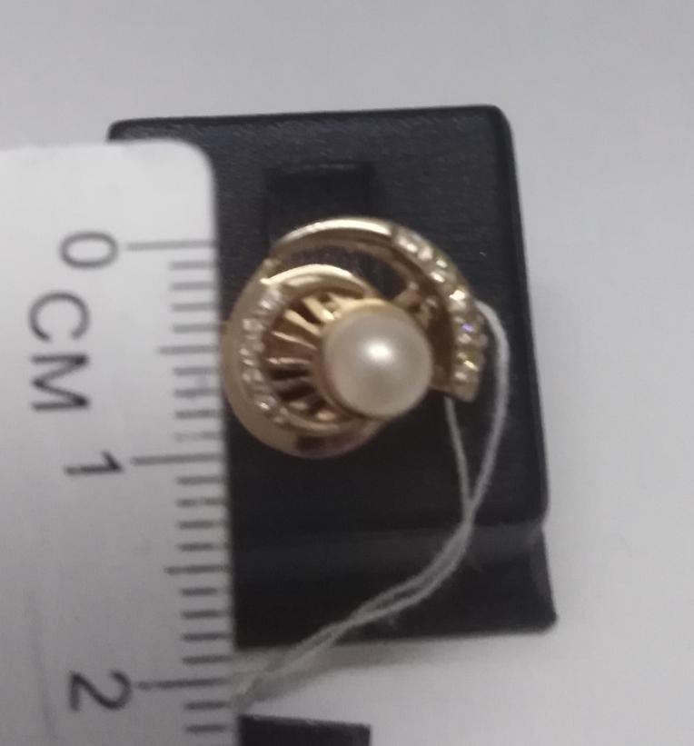 Кольцо из красного и желтого золота с жемчугом и цирконием (30513213) 3