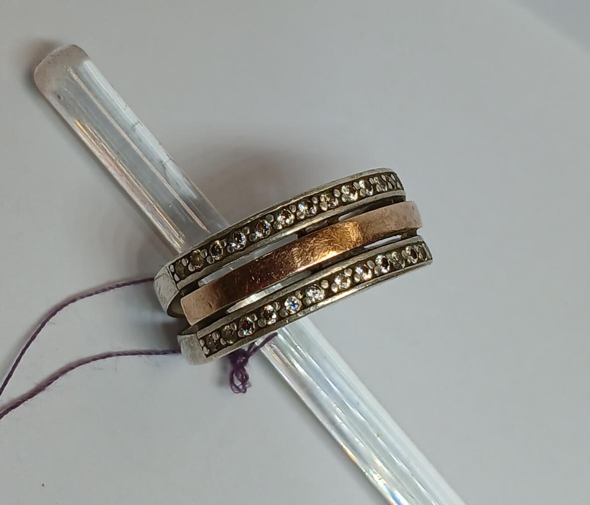 Серебряное кольцо с цирконием и позолотой (33770523) 2