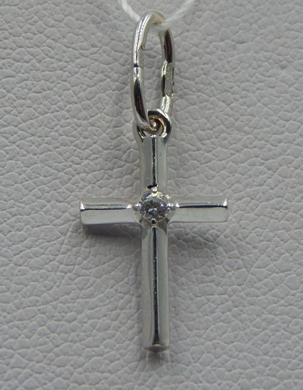Подвес-крест из белого золота с цирконием (31943552)  0