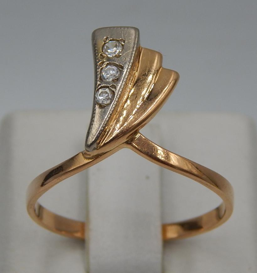 Кольцо из красного и белого золота с цирконием (29127197)  0