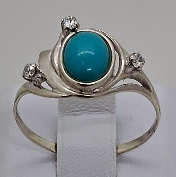 Серебряное кольцо с цирконием и бирюзой (33160655) 0