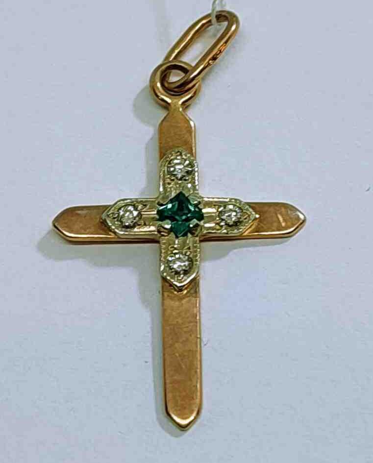 Підвіс-хрест із червоного та жовтого золота зі смарагдом і діамантом (-ми) (28324365) 0