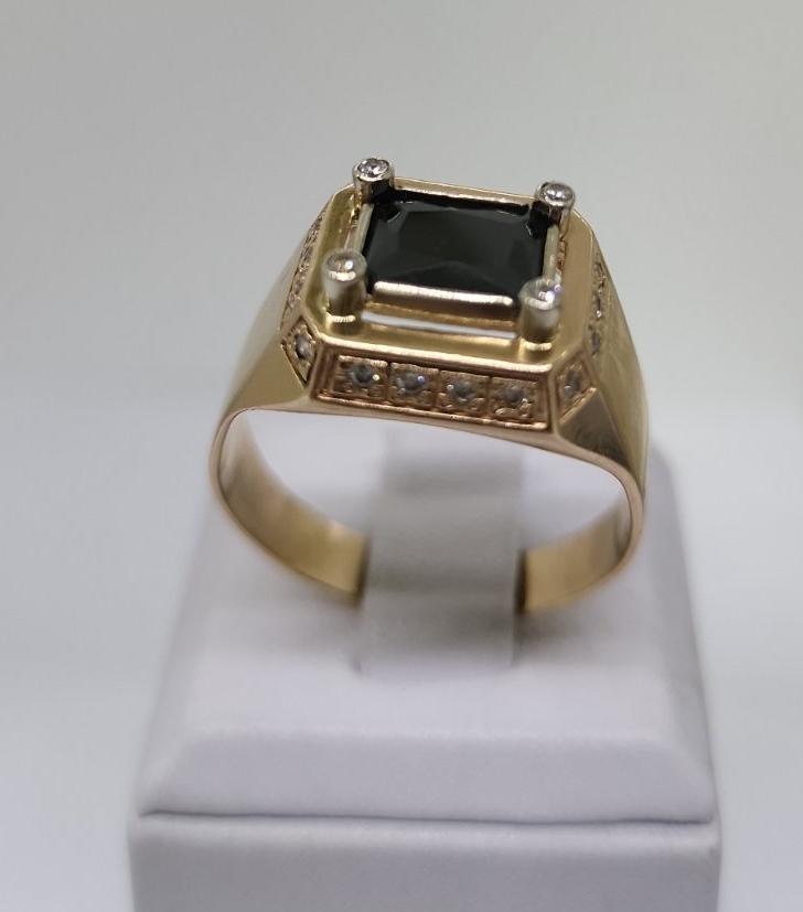 Перстень из красного и белого золота с цирконием и ониксом (33752952) 3