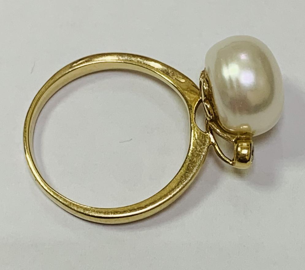 Каблучка з жовтого золота з перлами та діамантом (-ми) (33272358) 2