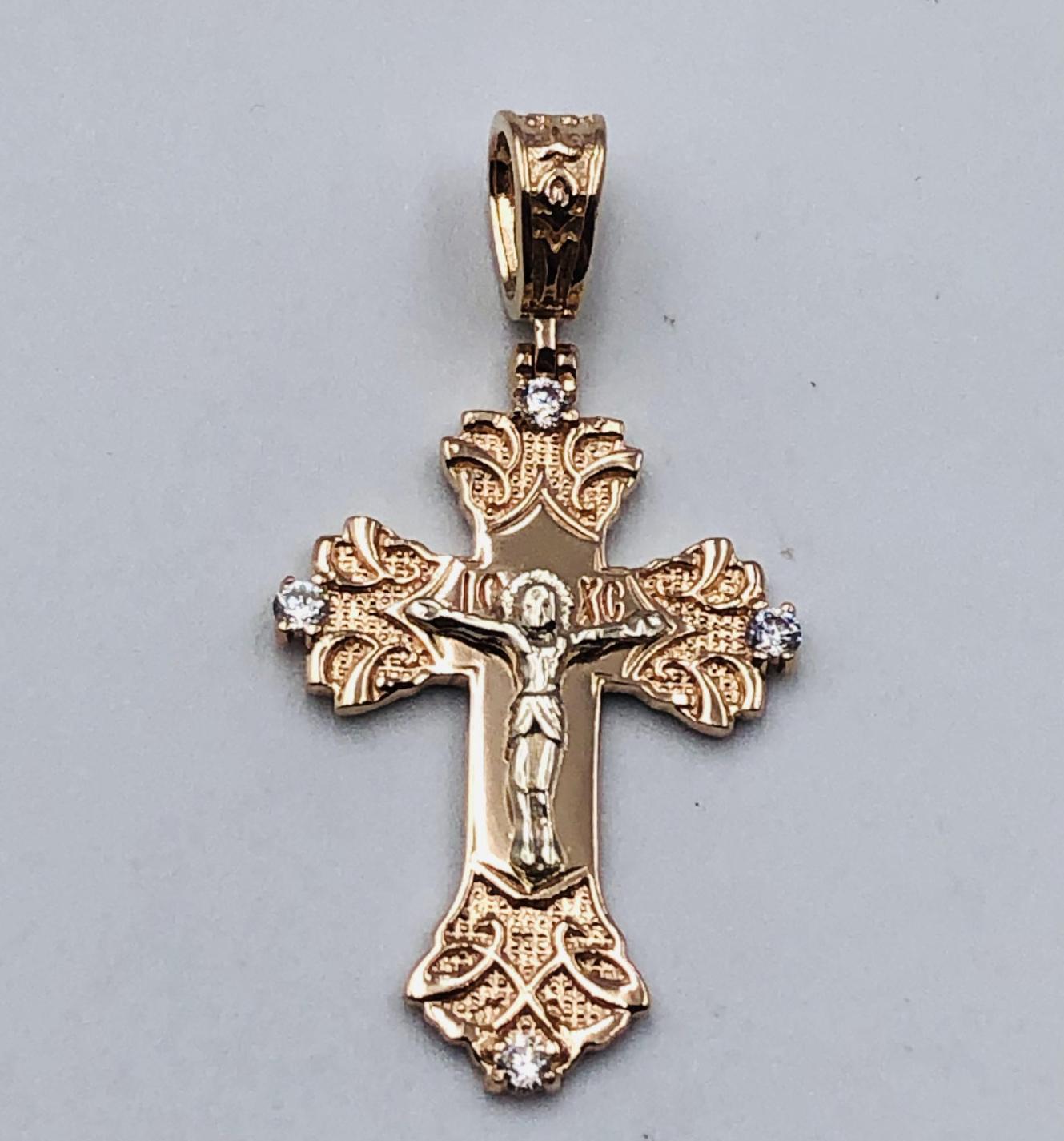 Підвіс-хрест з червоного та білого золота з цирконієм (33195033) 0