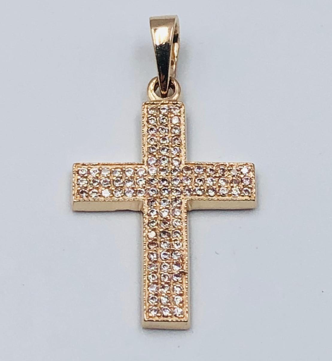 Підвіс-хрест з червоного золота з цирконієм (33895740) 0