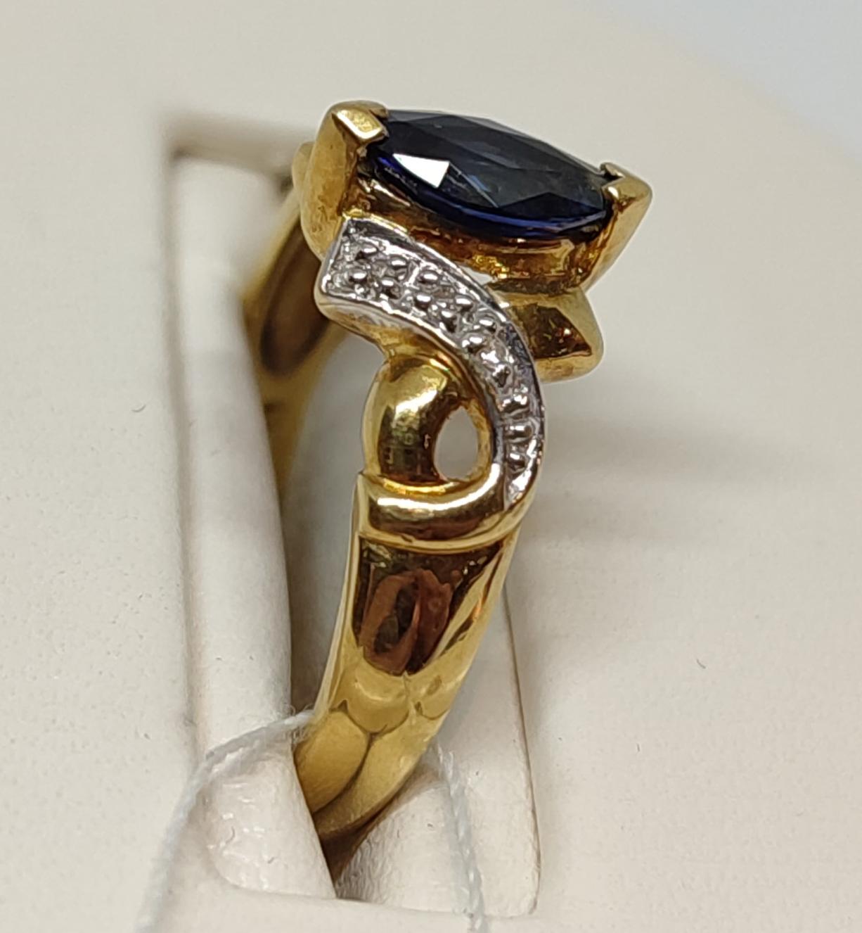 Кольцо из желтого и белого золота с сапфиром и бриллиантом (-ми) (27417556) 6