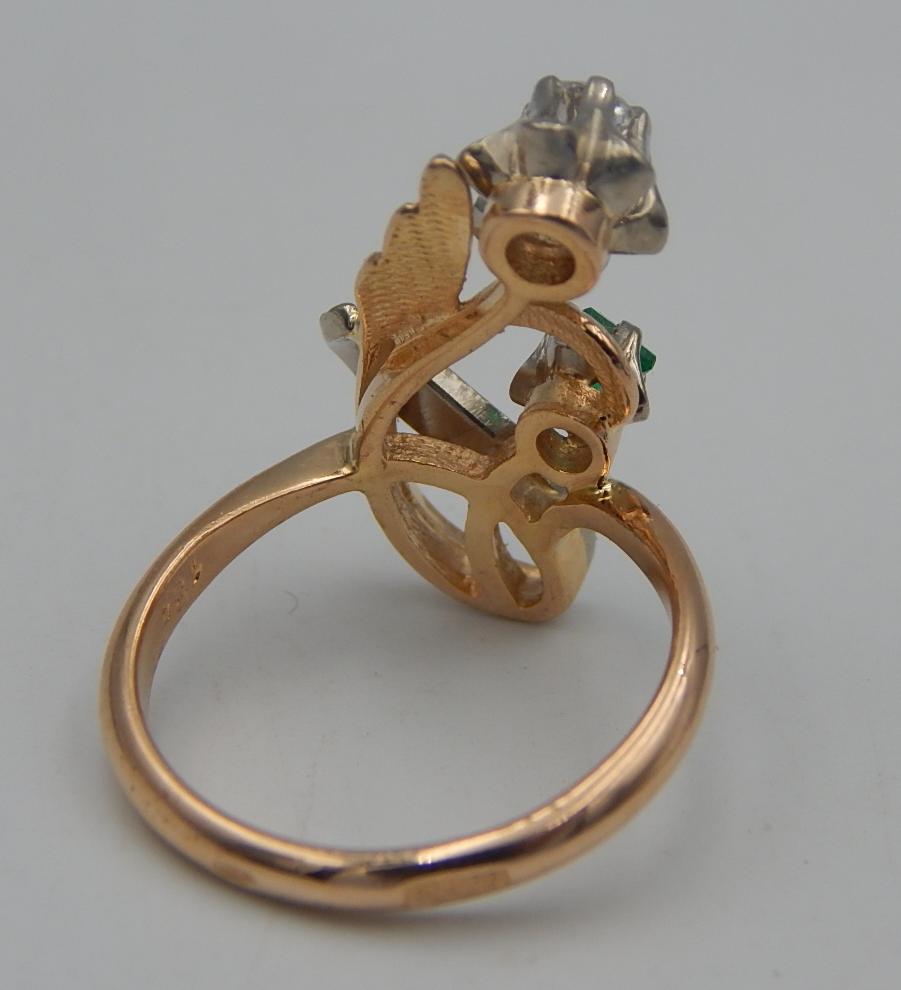 Кольцо из красного и белого золота с изумрудом и бриллиантом (-ми) (29720084) 5