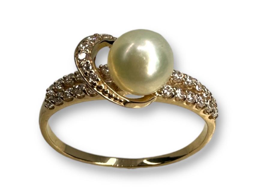 Кольцо из красного золота с жемчугом и цирконием (30803883) 1