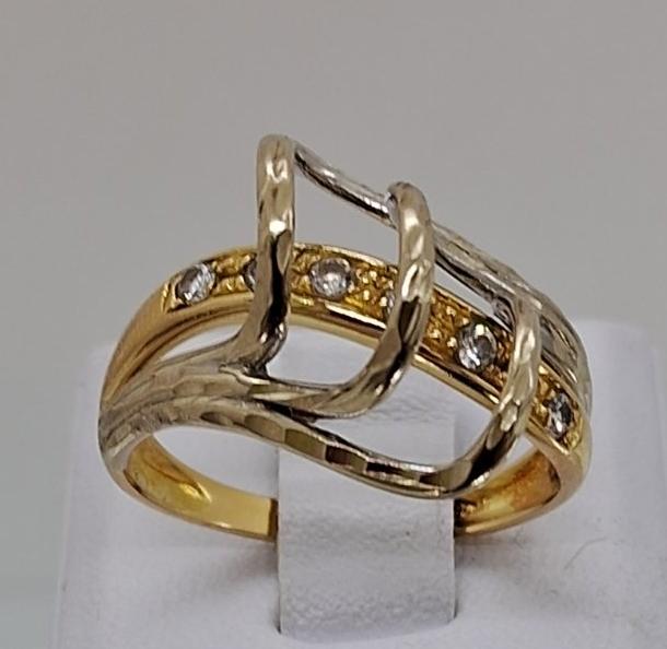 Кольцо из желтого и белого золота с цирконием (33010732) 0