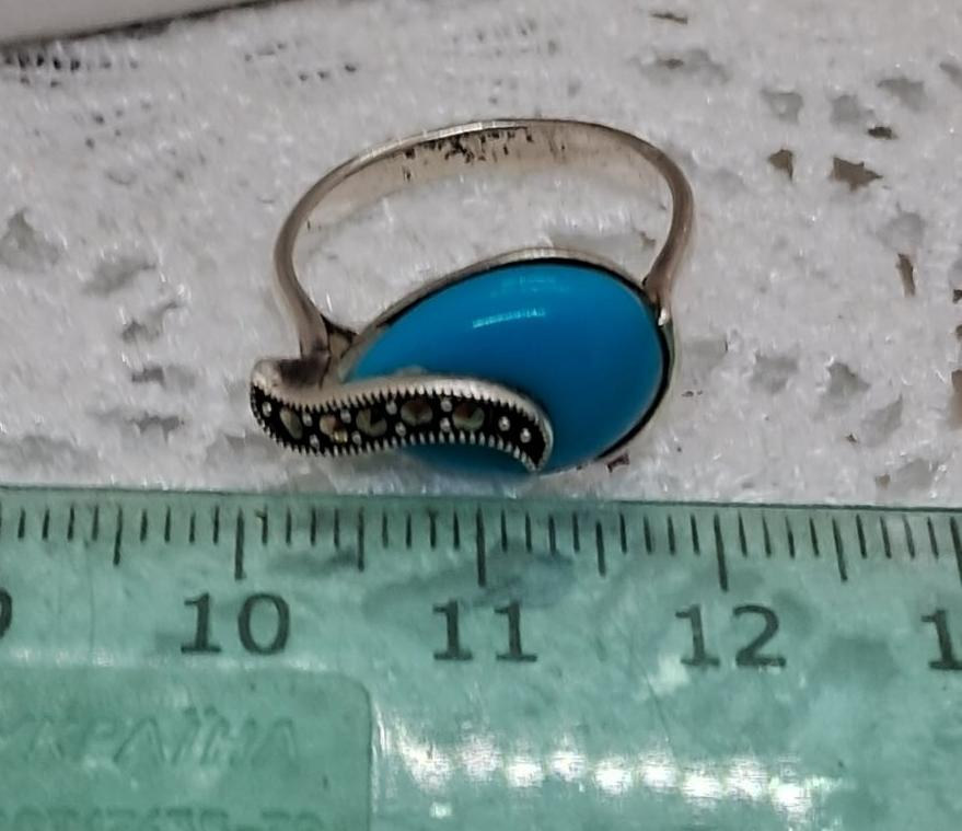 Серебряное кольцо с марказитом и бирюзой (32819340) 5