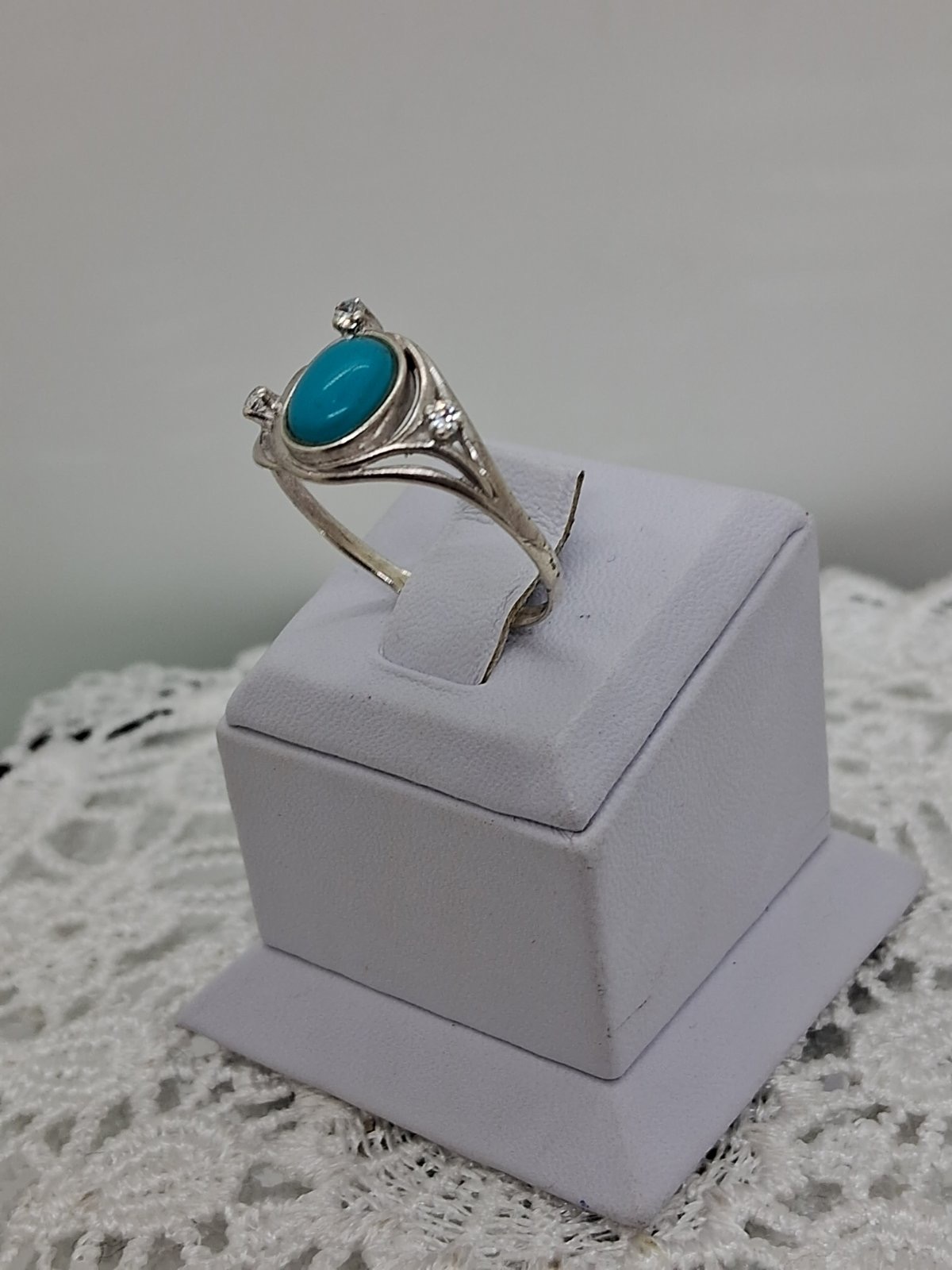 Серебряное кольцо с цирконием и бирюзой (33160655) 1