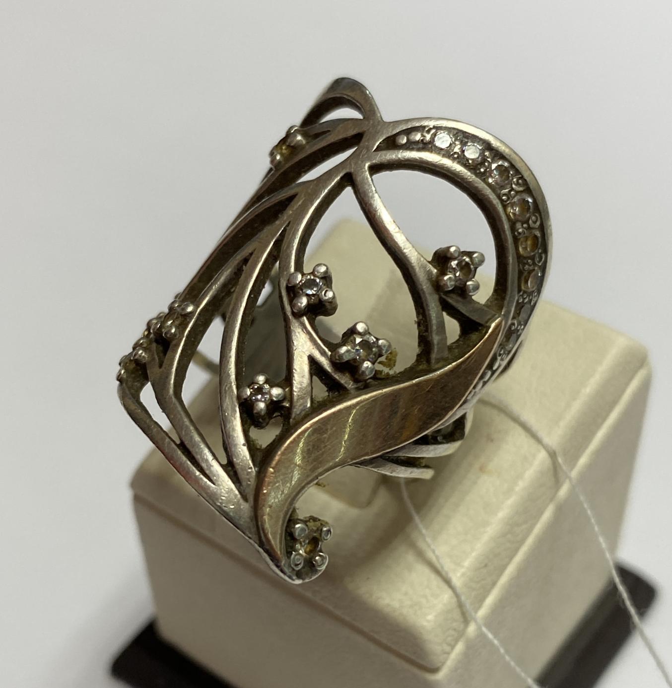 Серебряное кольцо с золотой вставкой и цирконием (33751381) 2