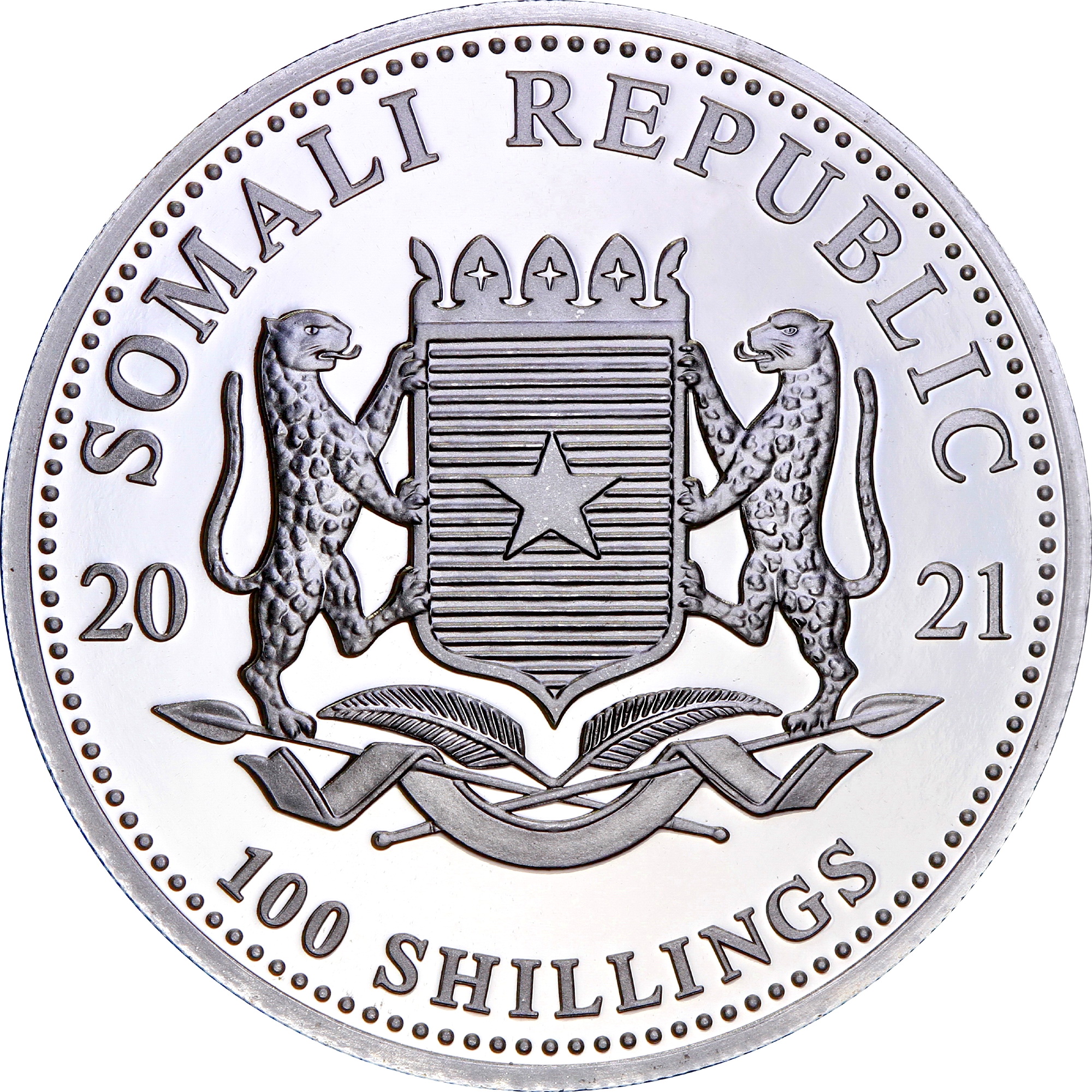 Серебряная монета 1oz Слон 100 шиллингов 2021 Сомали (32952658) 5