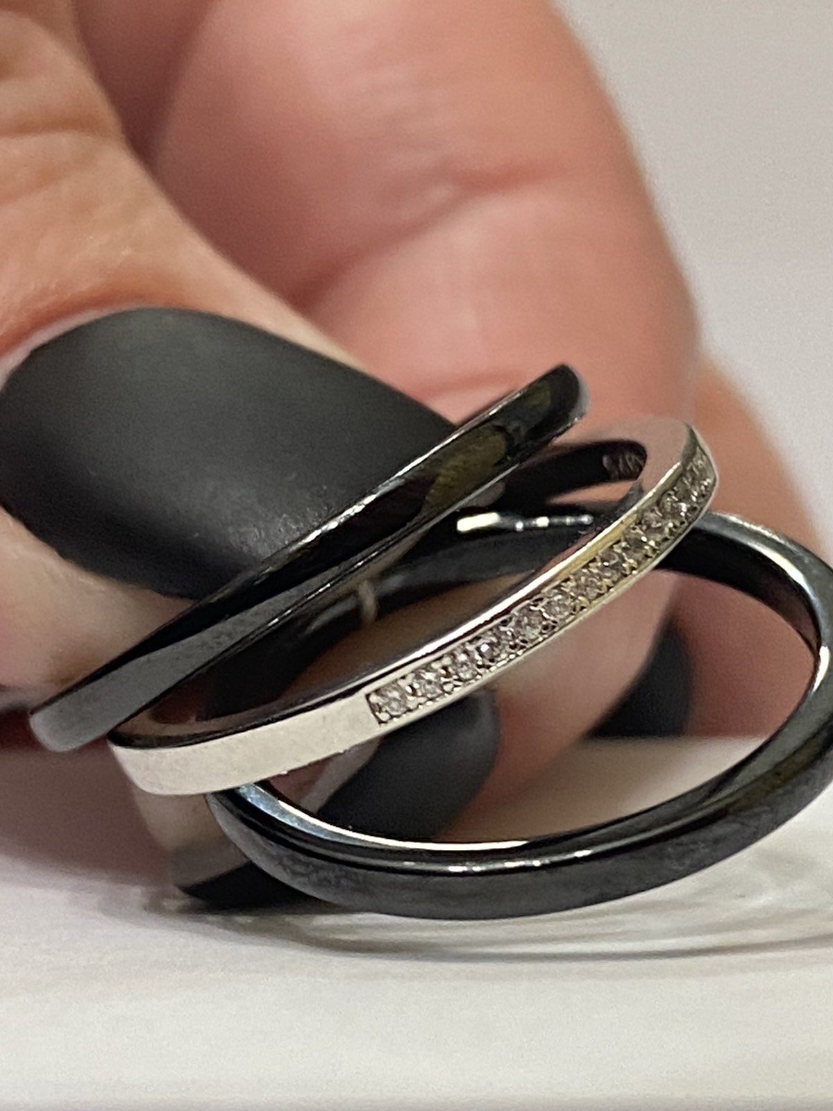 Серебряное кольцо тройное с керамикой и цирконием (29643798)  6