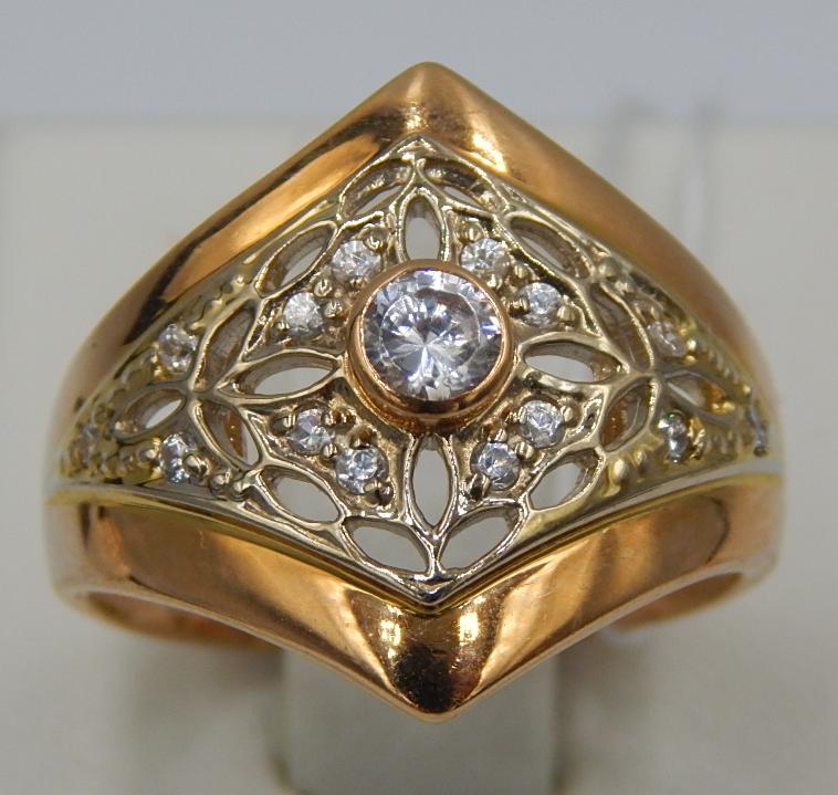 Кольцо из красного и белого золота с цирконием (28356734) 1