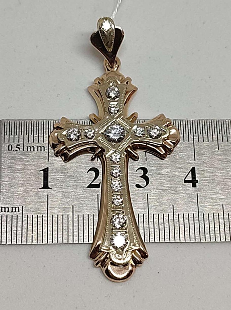 Підвіс-хрест із червоного та білого золота з цирконієм (30728865) 3
