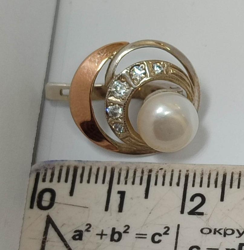 Срібні сережки з позолотою, перлами та цирконієм (33713814) 4