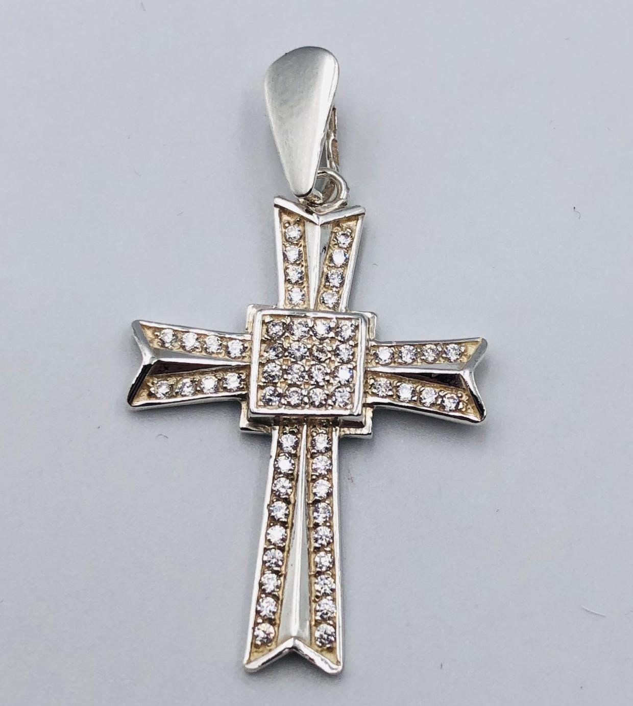 Срібний підвіс-хрест із цирконієм (33720498) 0