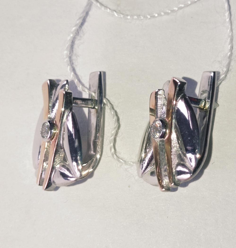 Срібні сережки із золотою вставкою та цирконієм (16555865) 2
