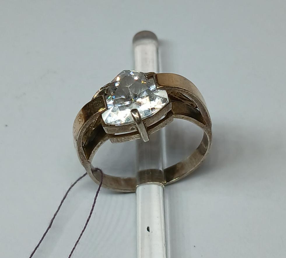 Серебряное кольцо с цирконием и позолотой (33770487) 1
