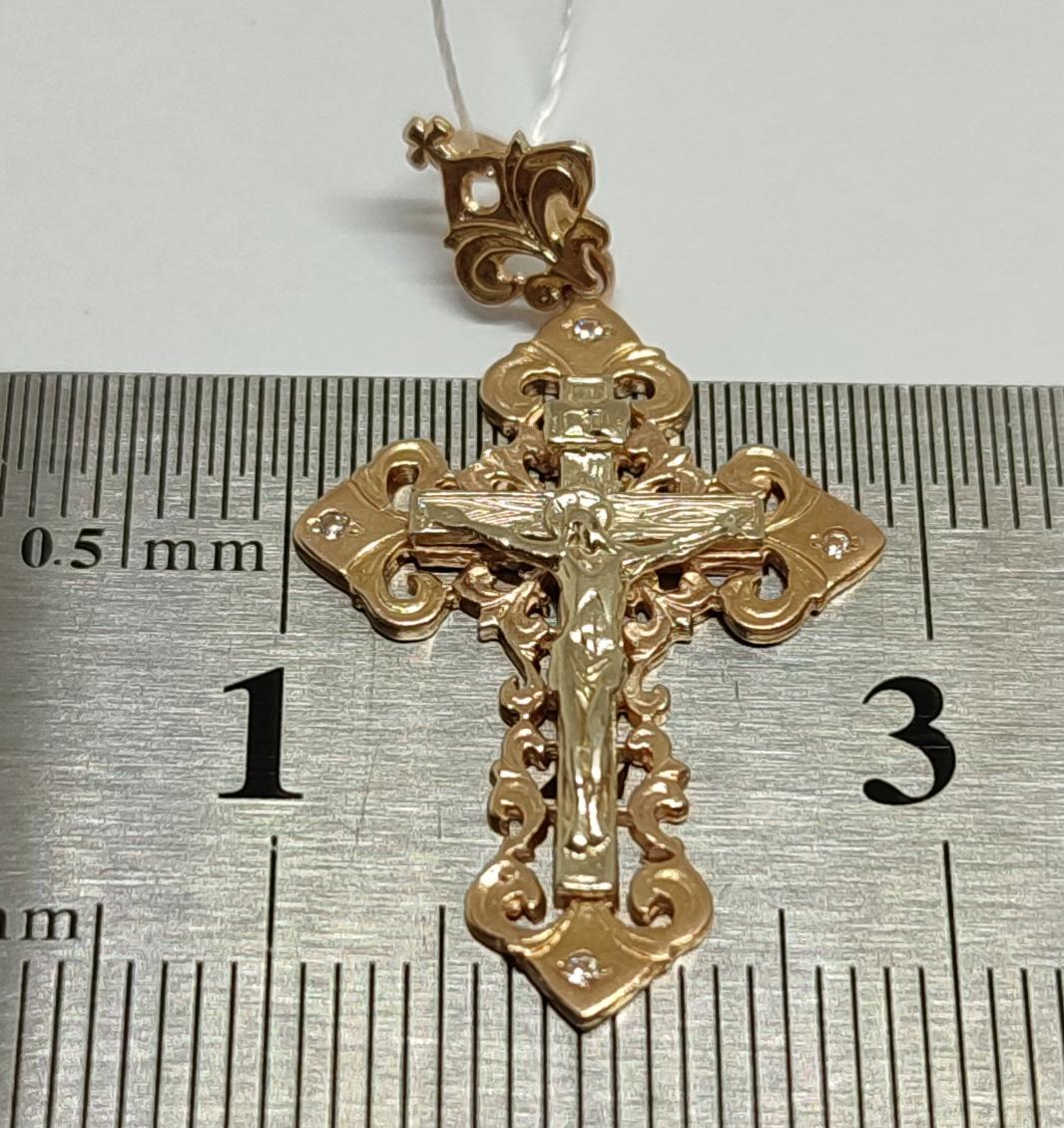 Підвіс-хрест із червоного та білого золота з цирконієм (33665955) 3