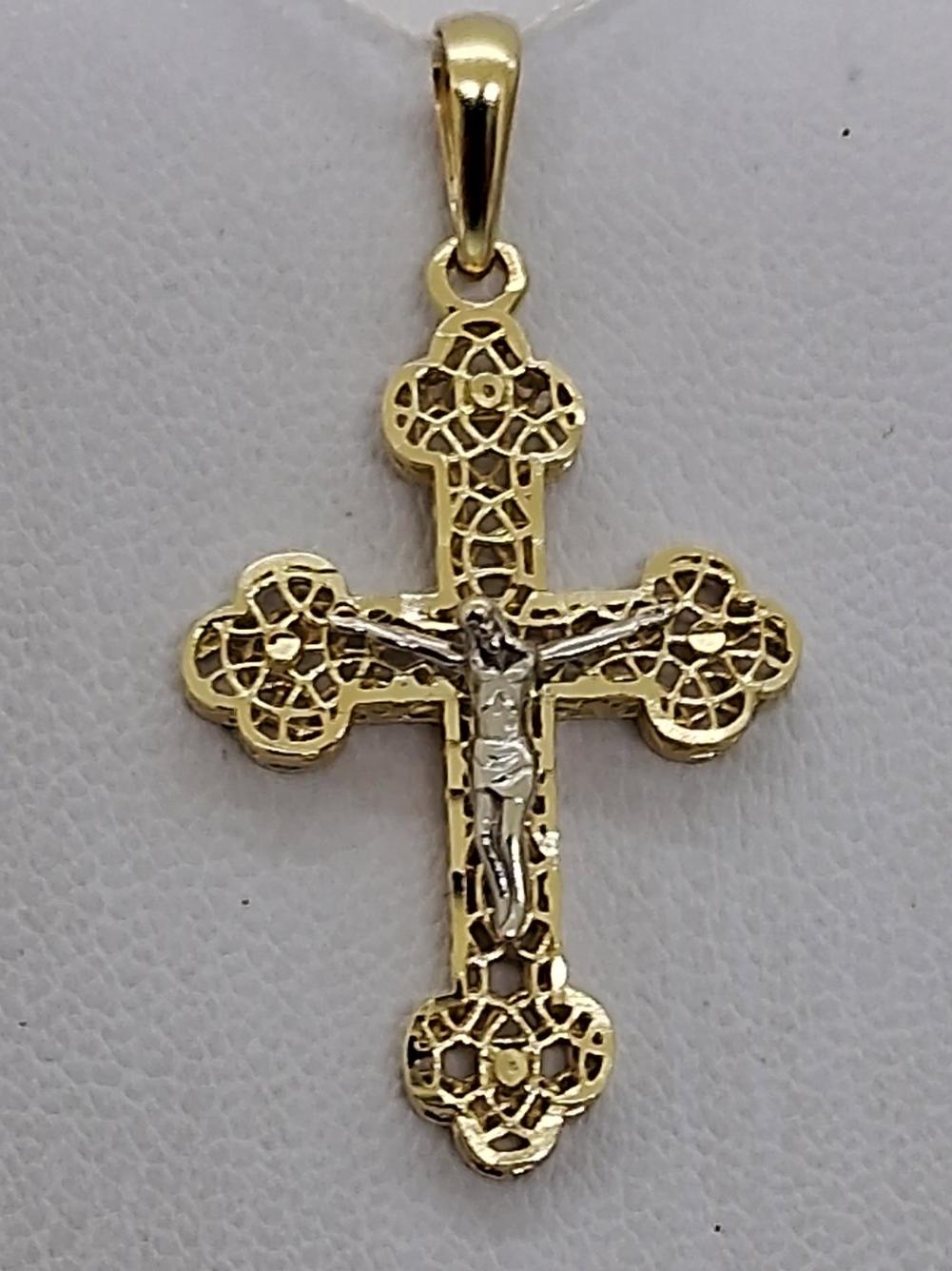Підвіс-хрест з жовтого та білого золота (33814829) 0