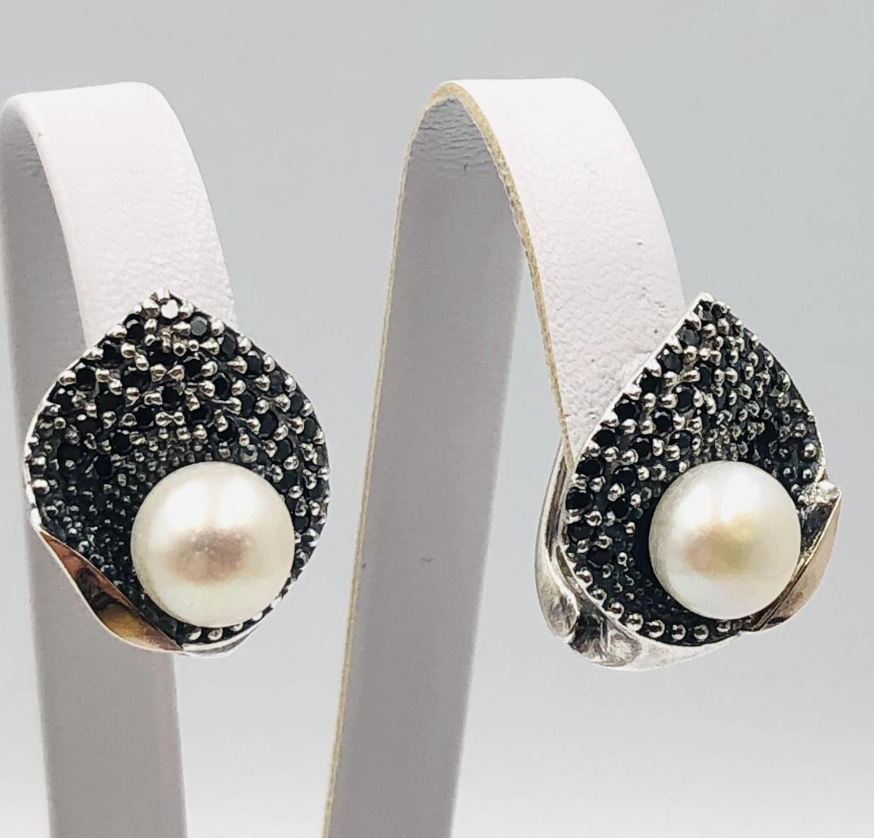 Срібні сережки з перлами та цирконієм (33720376) 1