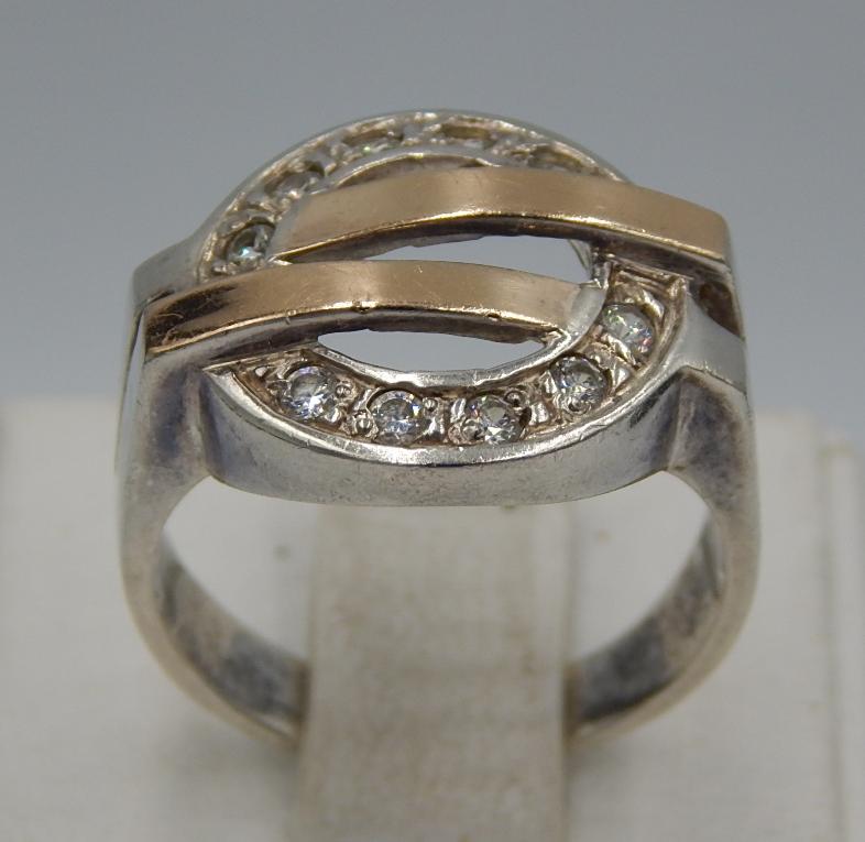 Серебряное кольцо с позолотой и цирконием (24300955) 0