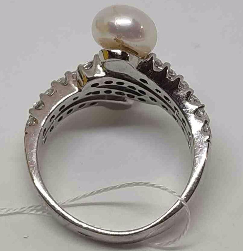 Серебряное кольцо с жемчугом и цирконием (28884855) 1