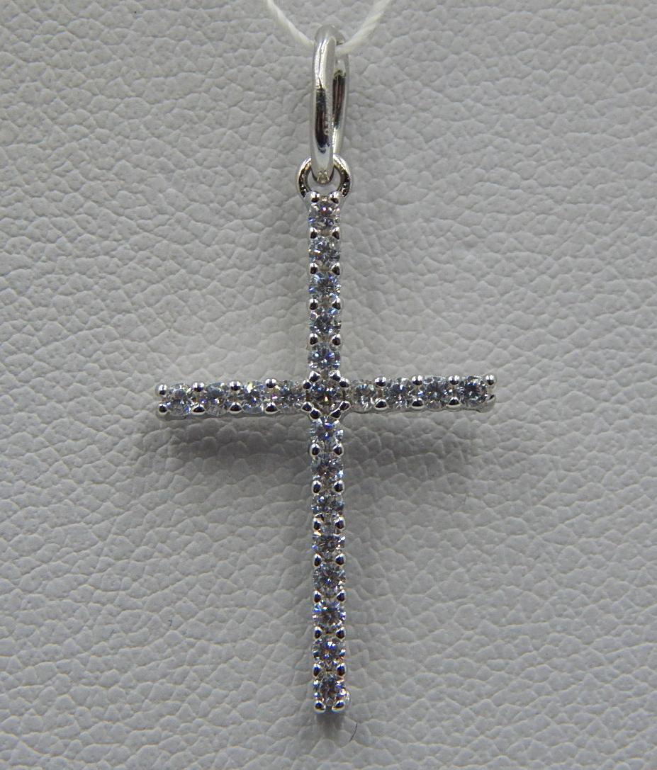 Срібний підвіс-хрест із цирконієм (32929571) 0