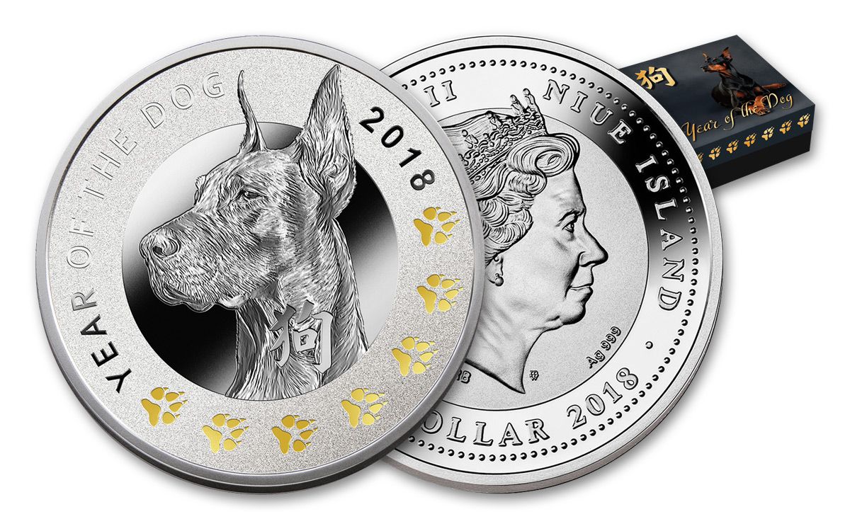 Серебряная монета Год Собаки 1 доллар 2018 Ниуэ (32786258) 3